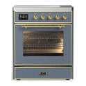 ILVE UMIB30NR3BGG Majestic III 30 inch Induction Range with 4 Elements, 4 cu. ft. Oven Capacity (Triple Glass Door, Blue Grey, Brass)
