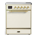 ILVE UMIB30QNR3AWG Majestic III 30 inch Induction Range with 4 Elements, 4 cu. ft. Oven Capacity (Solid Door, Antique White, Brass)