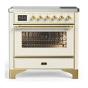 ILVE UMIB36NR3AWG Majestic III 36 inch Induction Range with 6 Elements, 3.5 cu. ft. Total Oven Capacity (Triple Glass Door, Antique White, Brass)