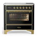 ILVE UMIB36NR3BKG Majestic III 36 inch Induction Range with 6 Elements, 3.5 cu. ft. Total Oven Capacity (Triple Glass Door, Glossy Black, Brass)