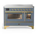 ILVE UMIB48NR3BGG Majestic III 48 inch Induction Range with 6 Elements, 5.02 cu. ft. Total Oven Capacity (Triple Glass Door, Blue Grey, Brass)