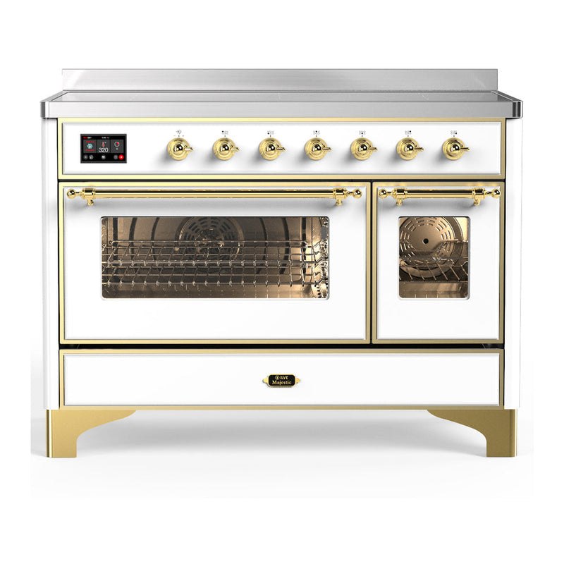 ILVE UMIB48NR3WHG Majestic III 48 inch Induction Range with 6 Elements, 5.02 cu. ft. Total Oven Capacity (Triple Glass Door, White, Brass) ILVE