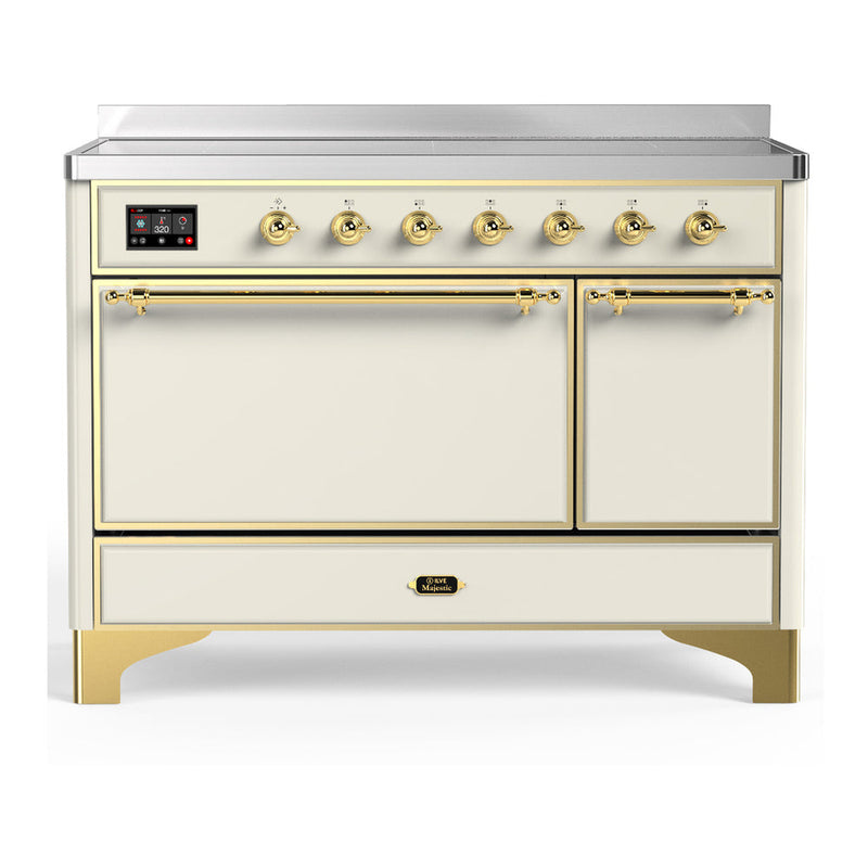 ILVE UMIB48QNR3AWG Majestic III 48 inch Induction Range with 6 Elements, 5.02 cu. ft. Total Oven Capacity (Solid Door, Antique White, Brass) ILVE