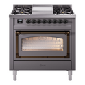 ILVE UN36FNMPMGB Nostalgie II Noblesse 36 inch Dual Fuel Range with 6 Burners and Griddle (Natural Gas, Triple Glass Door, Graphite Matte, Burnished)