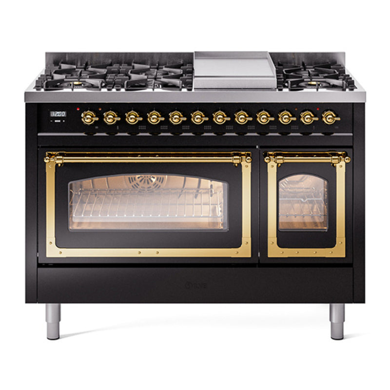 ILVE UN48FNMPBKG Nostalgie II 48 in. Dual Fuel Range in Glossy Black