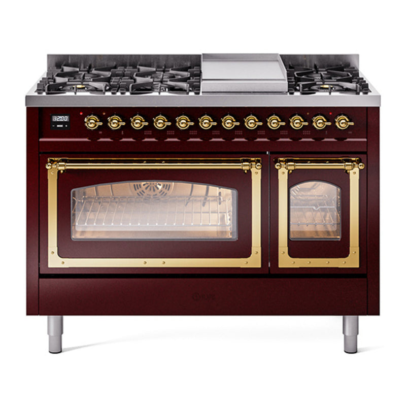 ILVE UN48FNMPBUG Nostalgie II 48 in. Dual Fuel Range in Burgundy