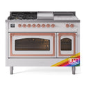 ILVE UN48FSNMPRAP Nostalgie II Noblesse 48 inch Dual Fuel Range  (5 Sealed Burners + Griddle + French Top, Natural Gas, Triple Glass Door, RAL, Copper)