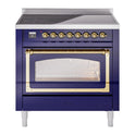 ILVE UNI366NMPMBG Nostalgie II Noblesse 36 inch Induction Range with 5 Elements (Triple Glass Door, Midnight Blue, Brass)