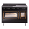 ILVE UNI486NMPBKB Nostalgie II Noblesse 48 inch Induction Range with 6 Elements (Triple Glass Door, Glossy Black, Burnished)