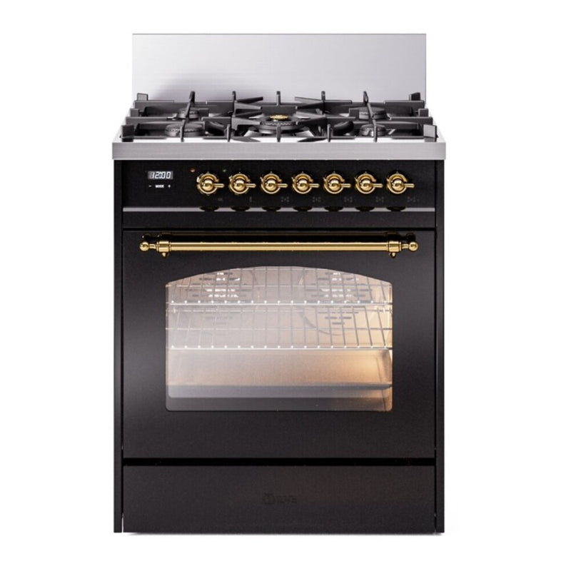 ILVE UP30NMPBKG Nostalgie II 30 in. Dual Fuel Range in Glossy Black