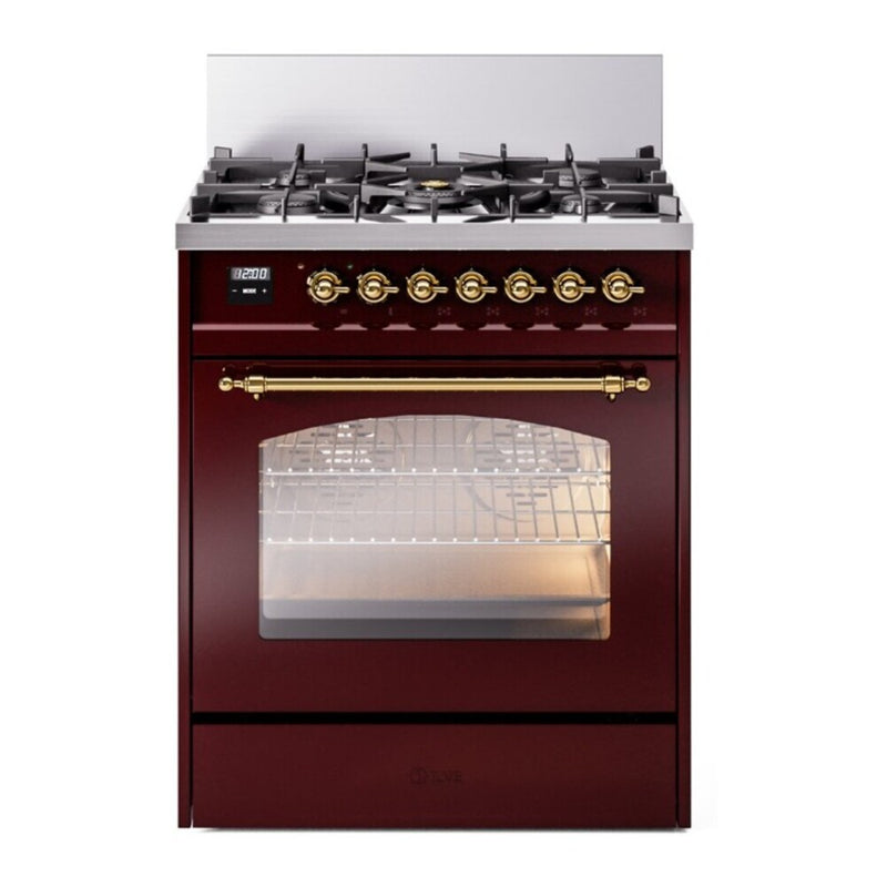 ILVE UP30NMPBUG Nostalgie II 30 in. Dual Fuel Range in Burgundy