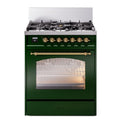 ILVE UP30NMPEGG Nostalgie II 30 inch Dual Fuel Range with 5 Burners with 4 cu. ft. Oven Capacity (Natural Gas, Triple Glass Door, Emerald Green, Brass)