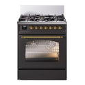 ILVE UP30NMPMGGLP Nostalgie II 30 inch Dual Fuel Range with 5 Burners with 4 cu. ft. Oven Capacity (Liquid Propane, Triple Glass Door, Graphite Matte, Brass)