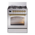 ILVE UP30NMPSSG Nostalgie II 30 inch Dual Fuel Range with 5 Burners with 4 cu. ft. Oven Capacity (Natural Gas, Triple Glass Door, Stainless Steel, Brass)