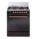 ILVE UP30QNMPBKP Nostalgie II 30 inch Dual Fuel Range with 5 Burners with 4 cu. ft. Oven Capacity (Natural Gas, Solid Door, Glossy Black, Copper)