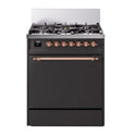 ILVE UP30QNMPMGP Nostalgie II 30 inch Dual Fuel Range with 5 Burners with 4 cu. ft. Oven Capacity (Natural Gas, Solid Door, Graphite Matte, Copper)