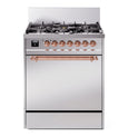ILVE UP30QNMPSSP Nostalgie II 30 inch Dual Fuel Range with 5 Burners with 4 cu. ft. Oven Capacity (Natural Gas, Solid Door, Stainless Steel, Copper)