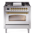 ILVE UP36FNMPSSG Nostalgie II 36 inch Dual Fuel Range with 6 Burners and Griddle (Natural Gas, Triple Glass Door, Stainless Steel, Brass)