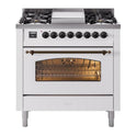 ILVE UP36FNMPWHB Nostalgie II 36 inch Dual Fuel Range with 6 Burners and Griddle (Natural Gas, Triple Glass Door, White, Burnished)