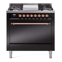 ILVE UP36FQNMPBKP Nostalgie II 36 inch Dual Fuel Range with 6 Burners and Griddle (Natural Gas, Solid Door, Glossy Black, Copper)