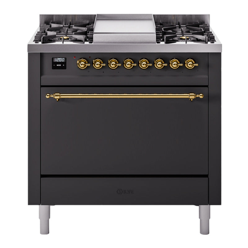 ILVE UP36FQNMPMGG Nostalgie II 36 in. Dual Fuel Range in Graphite Matte