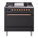 ILVE UP36FQNMPMGP Nostalgie II 36 inch Dual Fuel Range with 6 Burners and Griddle (Natural Gas, Solid Door, Graphite Matte, Copper)