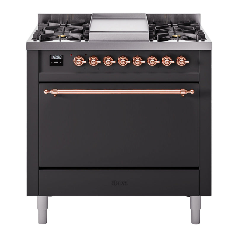 ILVE UP36FQNMPMGP Nostalgie II 36 in. Dual Fuel Range in Graphite Matte
