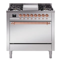 ILVE UP36FQNMPSSP Nostalgie II 36 inch Dual Fuel Range with 6 Burners and Griddle (Natural Gas, Solid Door, Stainless Steel, Copper)