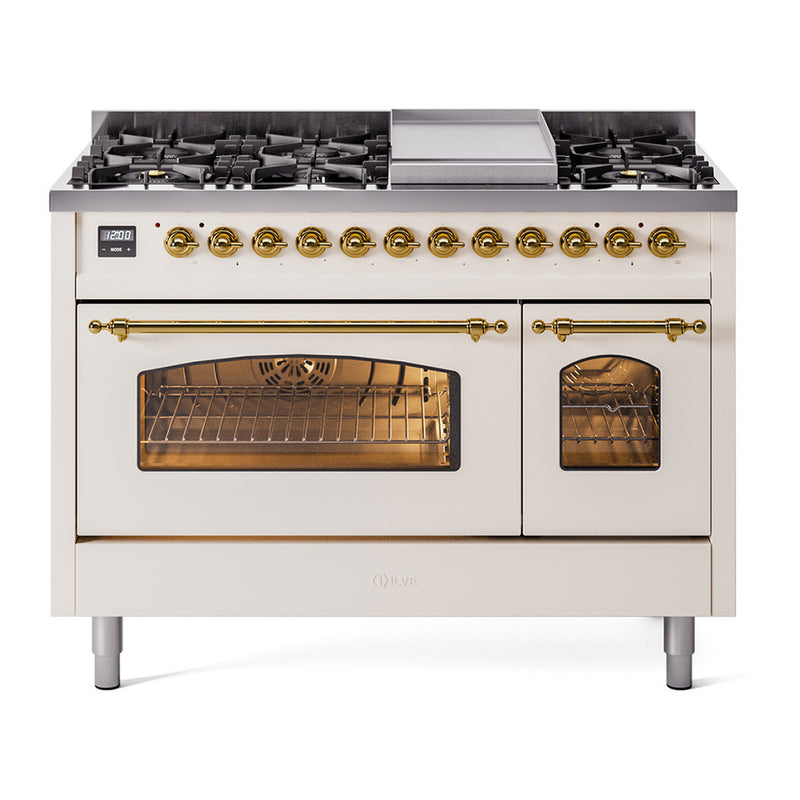 ILVE UP48FNMPAWGLP Nostalgie II 48 in. Dual Fuel Range in Antique White