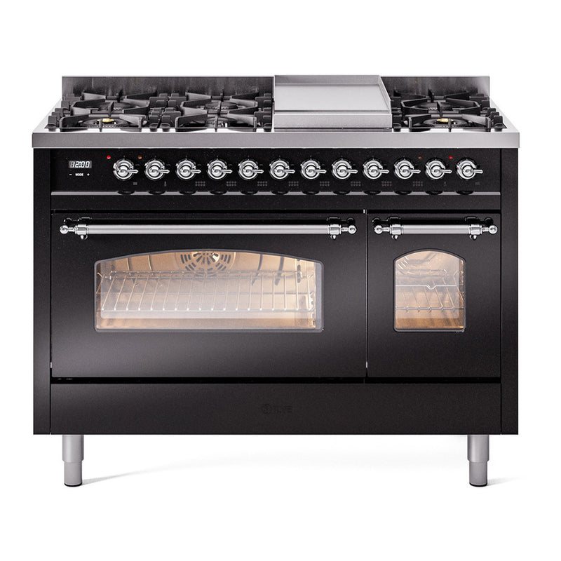 ILVE UP48FNMPBKCLP Nostalgie II 48 in. Dual Fuel Range in Glossy Black