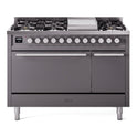 ILVE UP48FQMPMG Professional Plus II 48 inch Dual Fuel Range  (8 Sealed Burners + Griddle, Natural Gas, Solid Door, Graphite Matte)