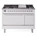 ILVE UP48FQMPWH Professional Plus II 48 inch Dual Fuel Range  (8 Sealed Burners + Griddle, Natural Gas, Solid Door, White)