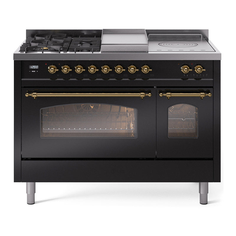 ILVE UP48FSNMPBKG Nostalgie II 48 in. Dual Fuel Range in Glossy Black