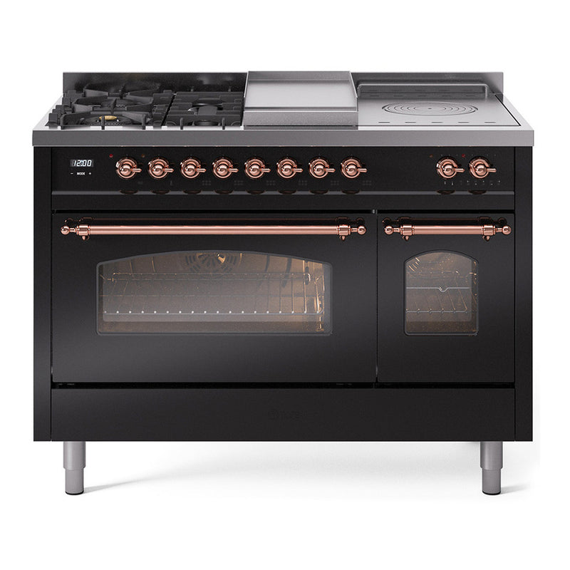 ILVE UP48FSNMPBKP Nostalgie II 48 in. Dual Fuel Range in Glossy Black