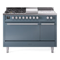 ILVE UP48FSQMPBG Professional Plus II 48 inch Dual Fuel Range  (5 Sealed Burners + Griddle + French Top, Natural Gas, Solid Door, Blue Grey)