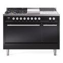 ILVE UP48FSQMPBK Professional Plus II 48 inch Dual Fuel Range  (5 Sealed Burners + Griddle + French Top, Natural Gas, Solid Door, Glossy Black)