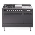 ILVE UP48FSQMPMG Professional Plus II 48 inch Dual Fuel Range  (5 Sealed Burners + Griddle + French Top, Natural Gas, Solid Door, Graphite Matte)