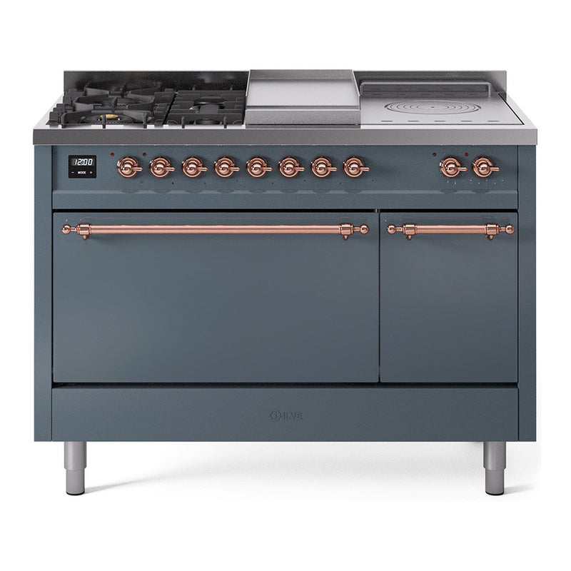 ILVE UP48FSQNMPBGP Nostalgie II 48 in. Dual Fuel Range in Blue Grey