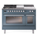 ILVE UP48FSWMPBG Professional Plus II 48 inch Dual Fuel Range  (5 Sealed Burners + Griddle + French Top, Natural Gas, Triple Glass Door, Blue Grey)