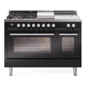 ILVE UP48FSWMPBK Professional Plus II 48 inch Dual Fuel Range  (5 Sealed Burners + Griddle + French Top, Natural Gas, Triple Glass Door, Glossy Black)