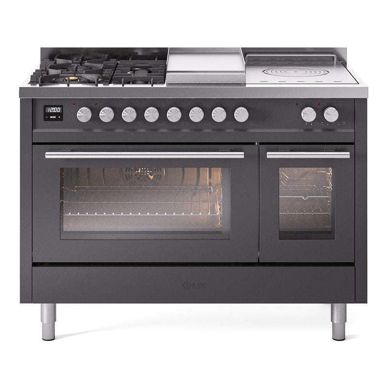 ILVE UP48FSWMPMG Professional Plus II 48 in. Dual Fuel Range in Graphite Matte