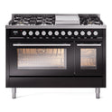 ILVE UP48FWMPBK Professional Plus II 48 inch Dual Fuel Range  (8 Sealed Burners + Griddle, Natural Gas, Triple Glass Door, Glossy Black)