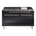 ILVE UP60FQMPBK Professional Plus II 60 inch Dual Fuel Range  (9 Sealed Burners + Griddle, Natural Gas, Solid Door, Glossy Black)