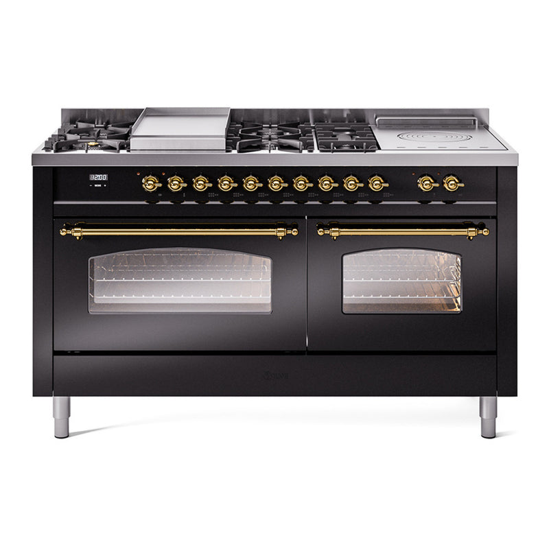 ILVE UP60FSNMPBKG Nostalgie II 60 in. Dual Fuel Range in Glossy Black