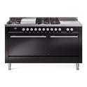 ILVE UP60FSQMPBK Professional Plus II 60 inch Dual Fuel Range  (7 Sealed Burners + Griddle + French Top, Natural Gas, Solid Door, Glossy Black)
