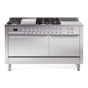ILVE UP60FSQMPSS Professional Plus II 60 inch Dual Fuel Range  (7 Sealed Burners + Griddle + French Top, Natural Gas, Solid Door, Stainless Steel)