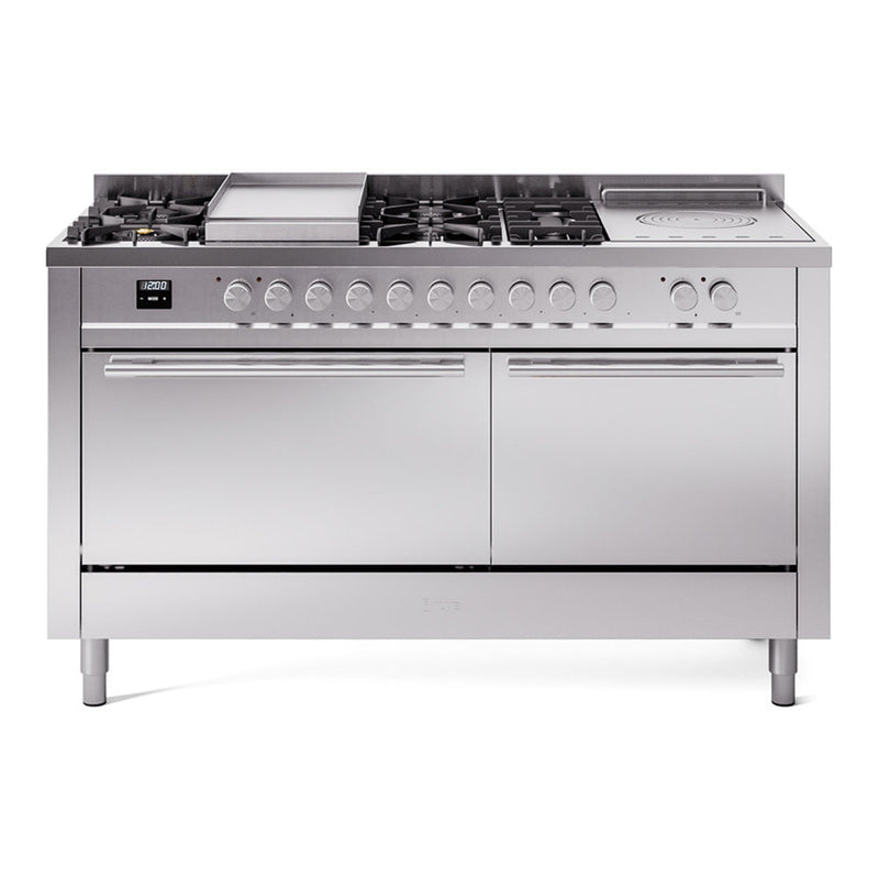 ILVE UP60FSQMPSS Professional Plus II 60 inch Dual Fuel Range  (7 Sealed Burners + Griddle + French Top, Natural Gas, Solid Door, Stainless Steel) ILVE