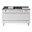 ILVE UP60FSQMPWH Professional Plus II 60 inch Dual Fuel Range  (7 Sealed Burners + Griddle + French Top, Natural Gas, Solid Door, White)