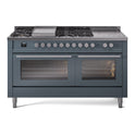 ILVE UP60FSWMPBG Professional Plus II 60 inch Dual Fuel Range  (7 Sealed Burners + Griddle + French Top, Natural Gas, Triple Glass Door, Blue Grey)