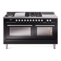 ILVE UP60FSWMPBK Professional Plus II 60 inch Dual Fuel Range  (7 Sealed Burners + Griddle + French Top, Natural Gas, Triple Glass Door, Glossy Black)